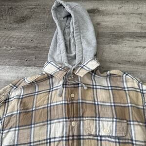 American Eagle Hooded Flannel Shirt Mens Medium Plaid Removable Hood Super Soft